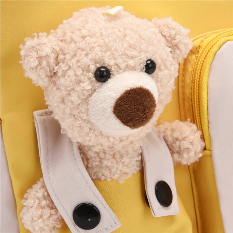 Bear Pendant Schoolbag For Kids Cartoon Backpack Children Load Reducing Backpack