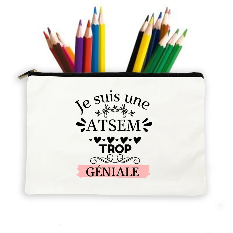 French Print Pencil Case Large Capacity School Supplies