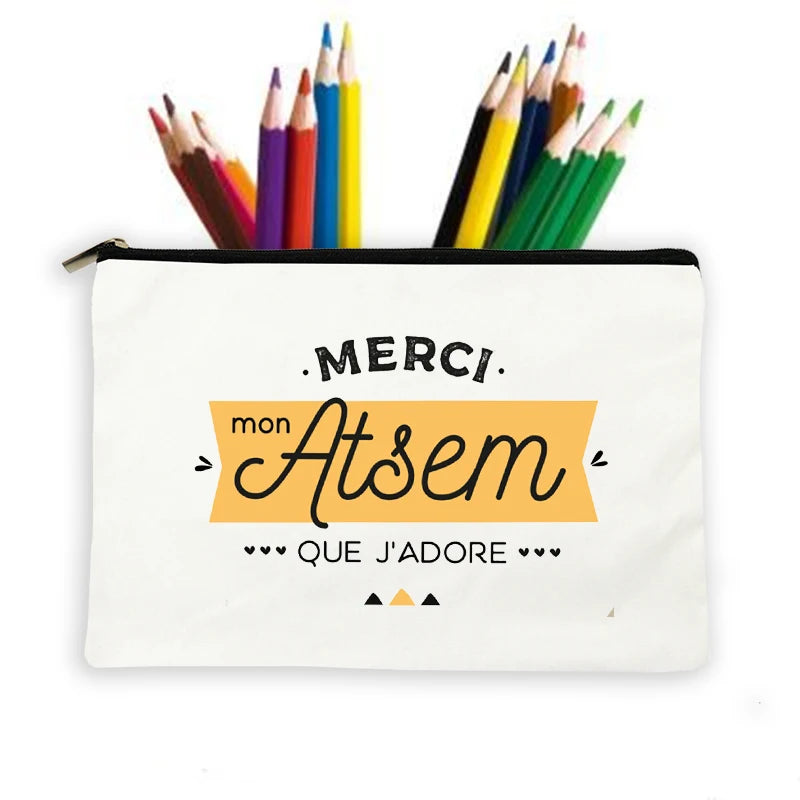 French Print Pencil Case Large Capacity School Supplies