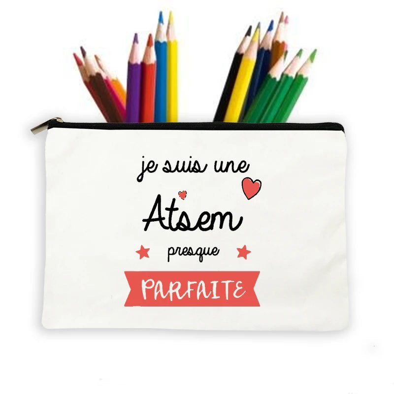 French Print Pencil Case Large Capacity School Supplies