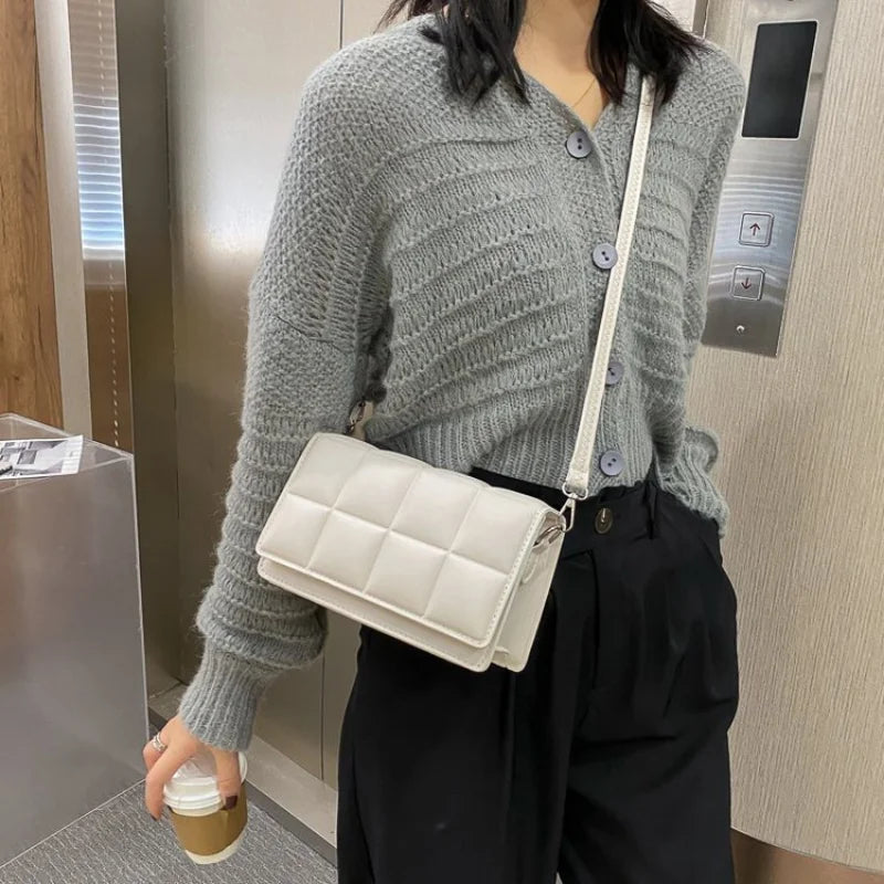 Checkered Flap Leather Crossbody Bags for Women