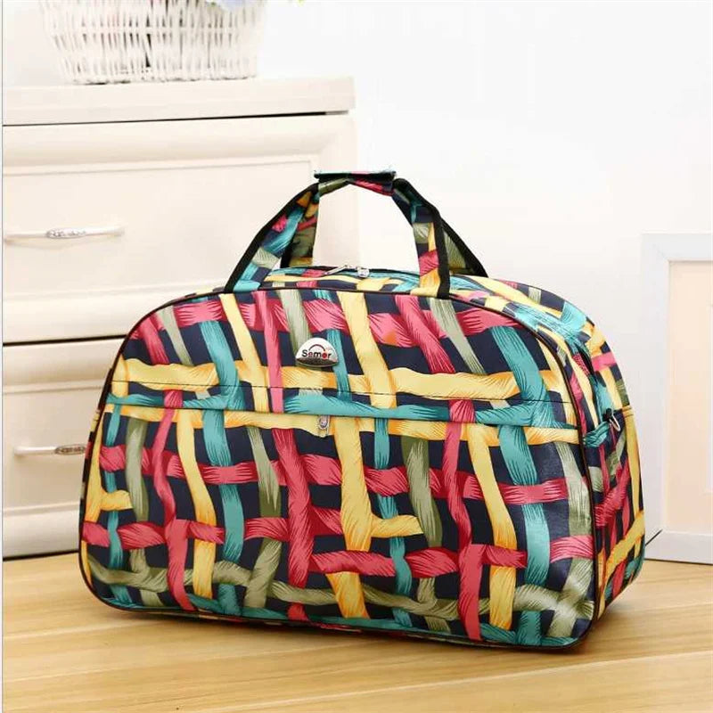 Large Capacity Travel Duffel Bag Waterproof Nylon Handbag Flower Print