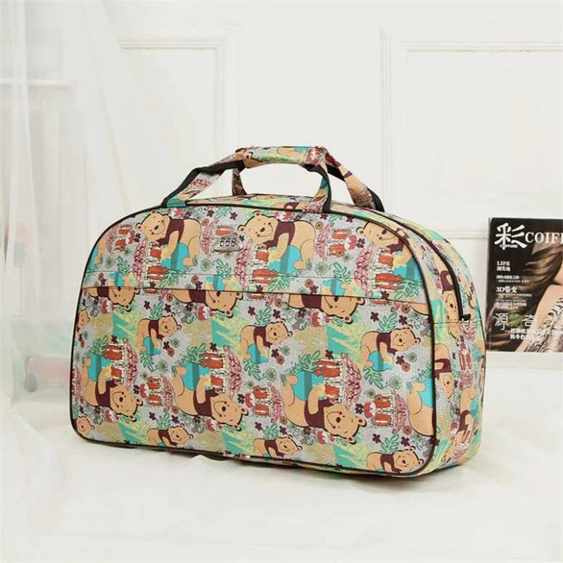 Large Capacity Travel Duffel Bag Waterproof Nylon Handbag Flower Print