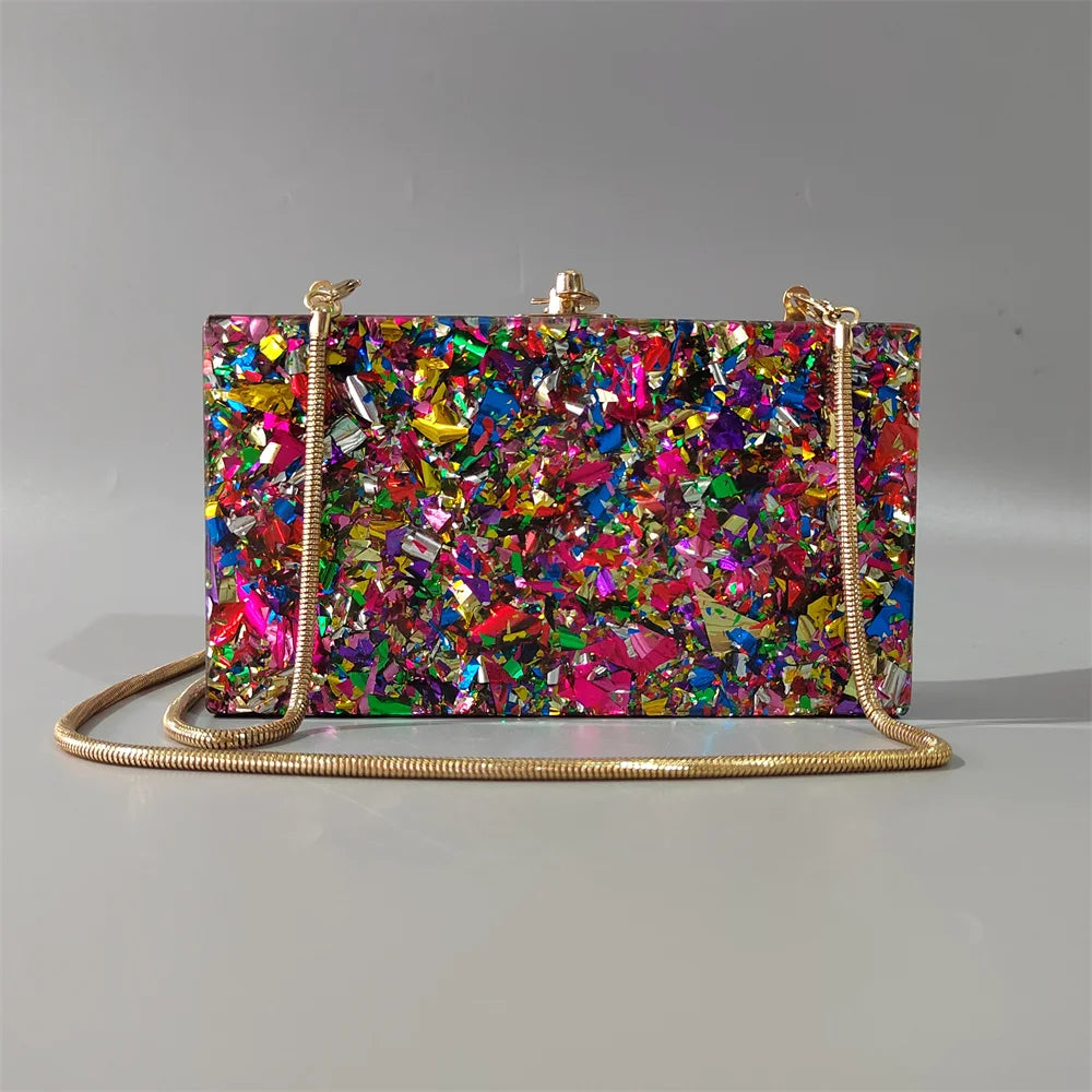 Colorful Glitter Acrylic Box Bag Shoulder Wedding Purse
