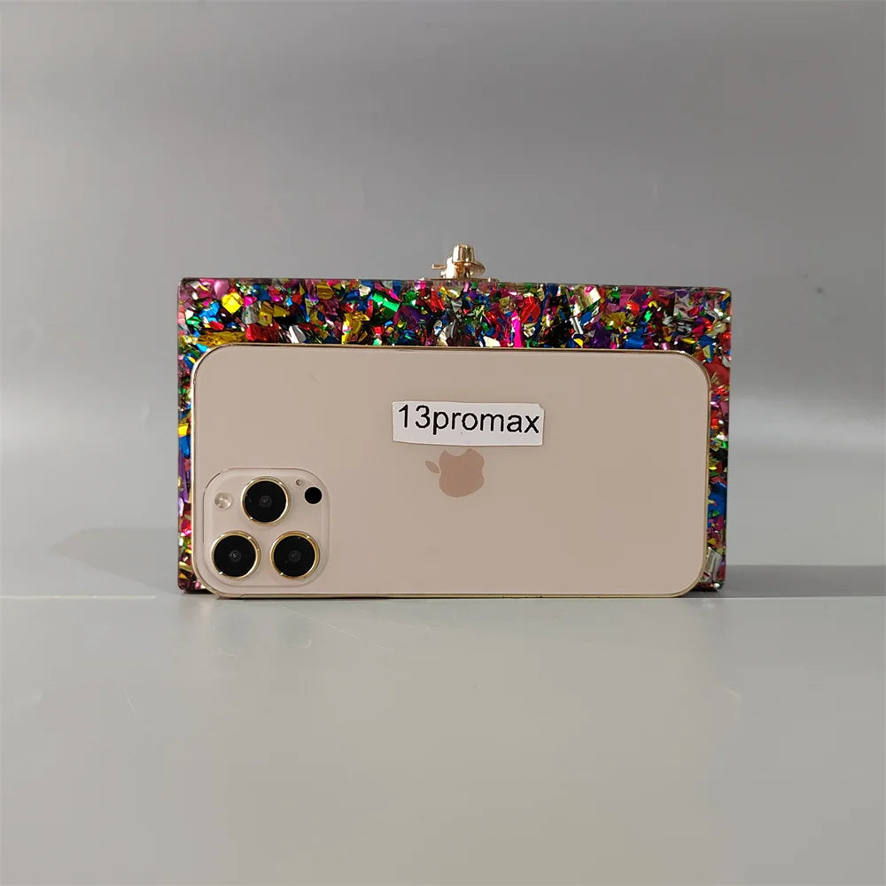 Colorful Glitter Acrylic Box Bag Shoulder Wedding Purse