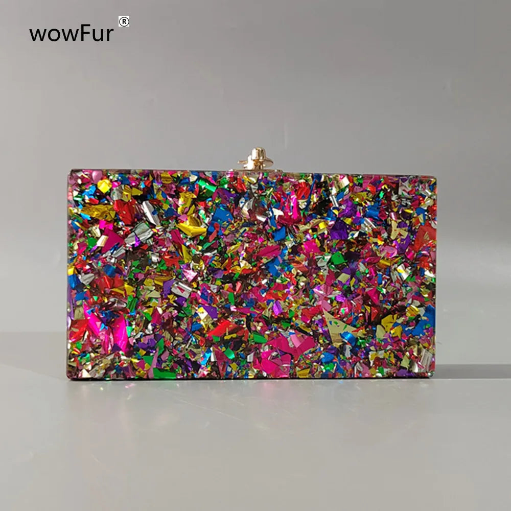 Colorful Glitter Acrylic Box Bag Shoulder Wedding Purse
