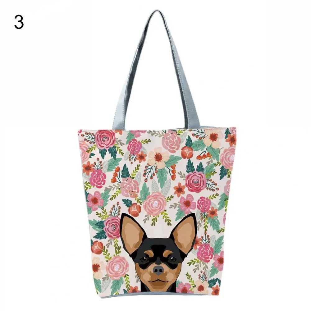 Dog Print Tote Bag Zipper Travel Pouch