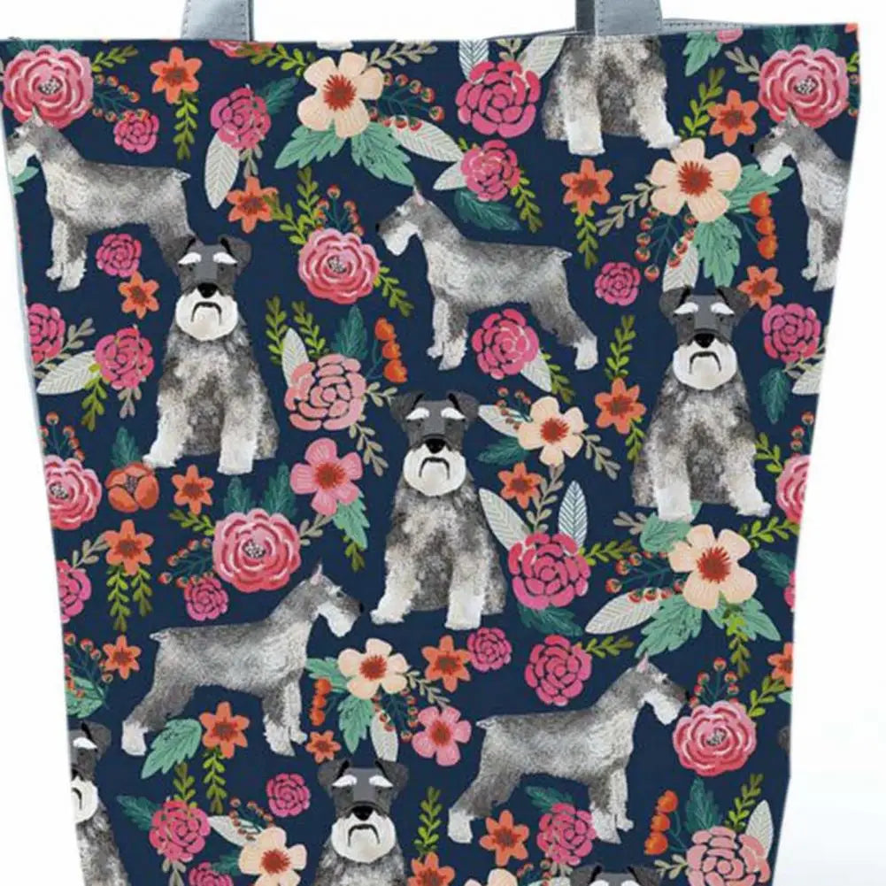 Dog Print Tote Bag Zipper Travel Pouch