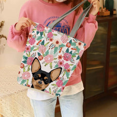 Dog Print Tote Bag Zipper Travel Pouch