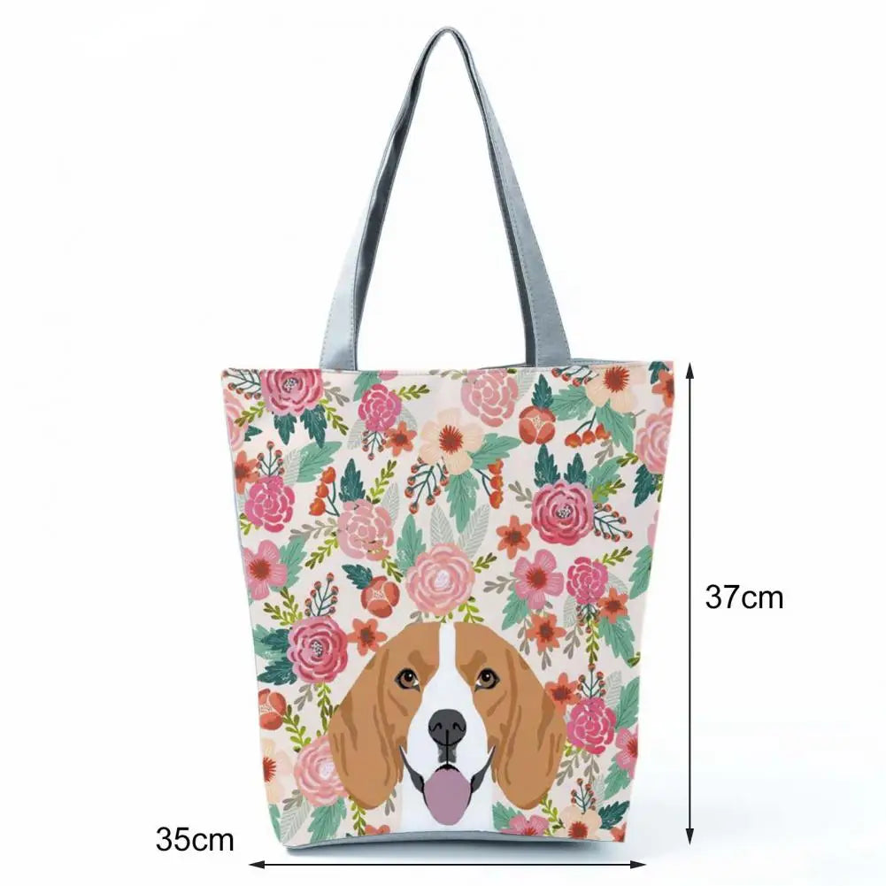 Dog Print Tote Bag Zipper Travel Pouch