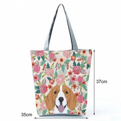 Dog Print Tote Bag Zipper Travel Pouch