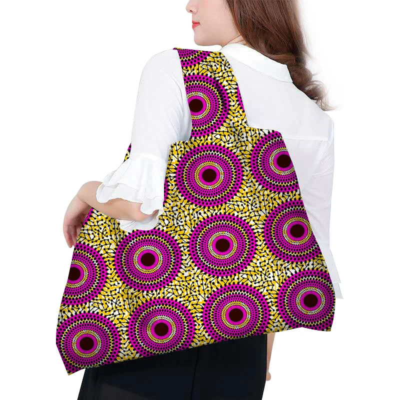 Large African Wax Tote Bag Women's Shoulder Handbag Foldable
