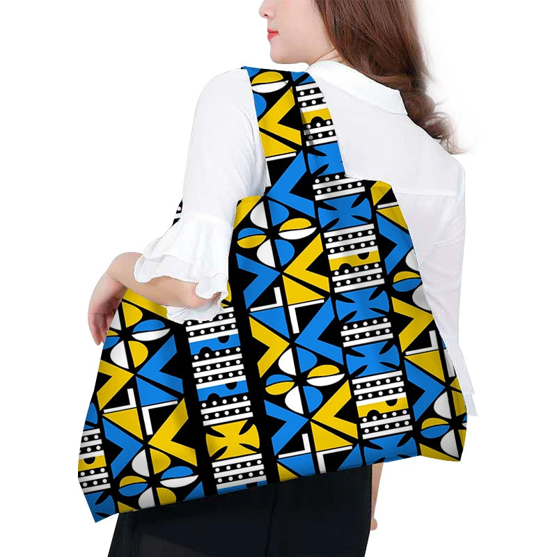Large African Wax Tote Bag Women's Shoulder Handbag Foldable