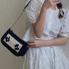 Butter-fly Underarm Shoulder Bags French Retro Pearls Party Sweet Girls