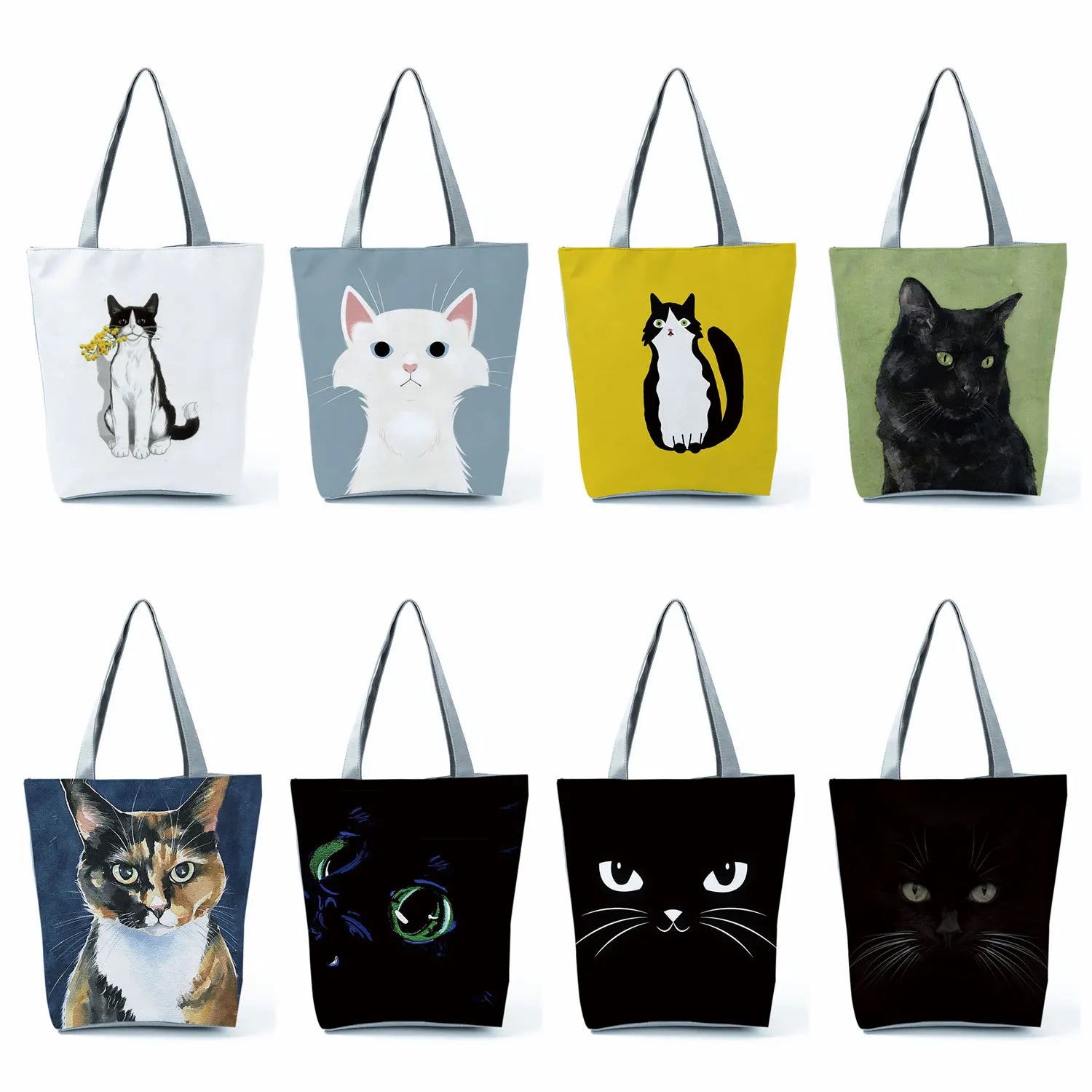 Cat Print Animal Art Painting Shopping Hand Bag Women Shoulder Bag