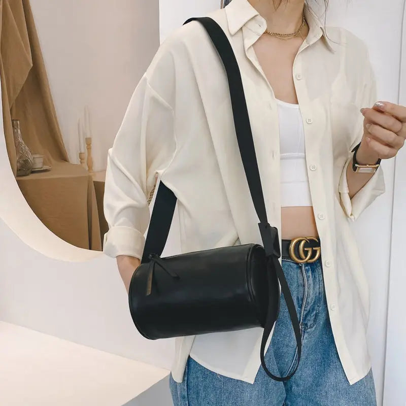 Barrel-shaped Crossbody Bag PU Retro Adjustable Daily High Street Hip-hop Style