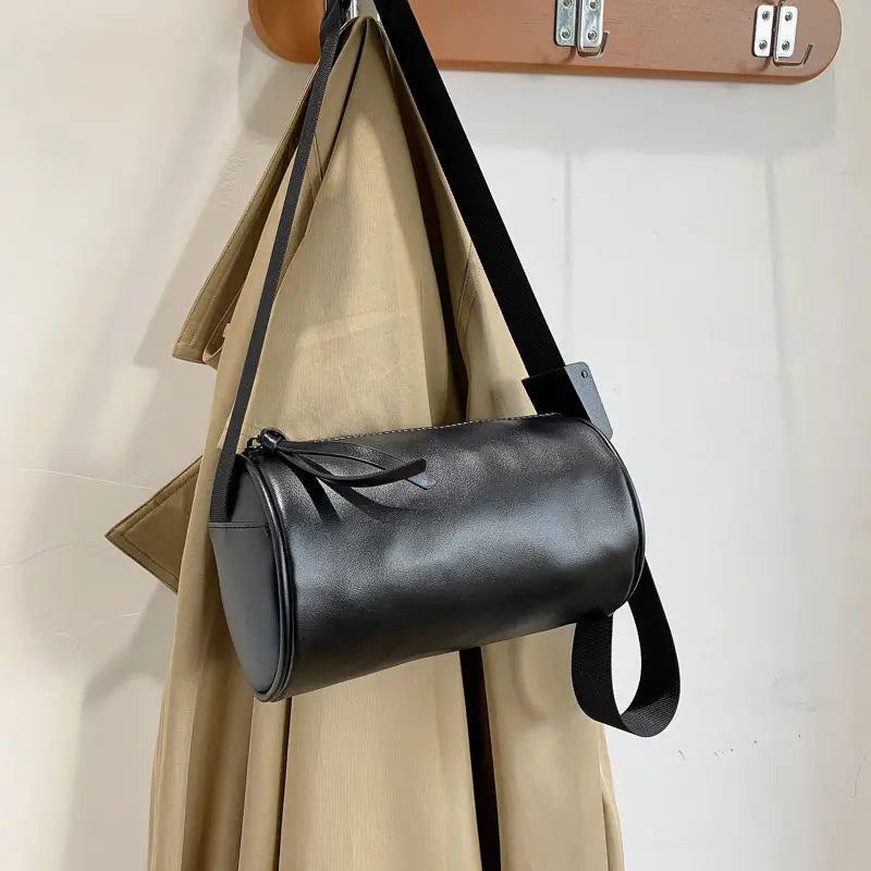 Barrel-shaped Crossbody Bag PU Retro Adjustable Daily High Street Hip-hop Style