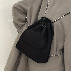 Women's Casual Drawstring Chain Bucket Bag Nylon Backpack