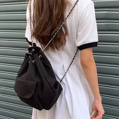 Women's Drawstring Chain Bucket Backpack Casual Travel Bag
