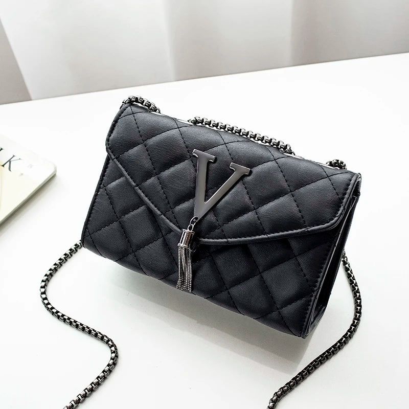 Plaid PU Leather Shoulder Bag Tassel Quilted Crossbody