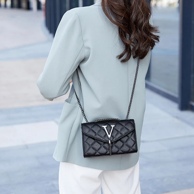 Plaid PU Leather Shoulder Bag Tassel Quilted Crossbody