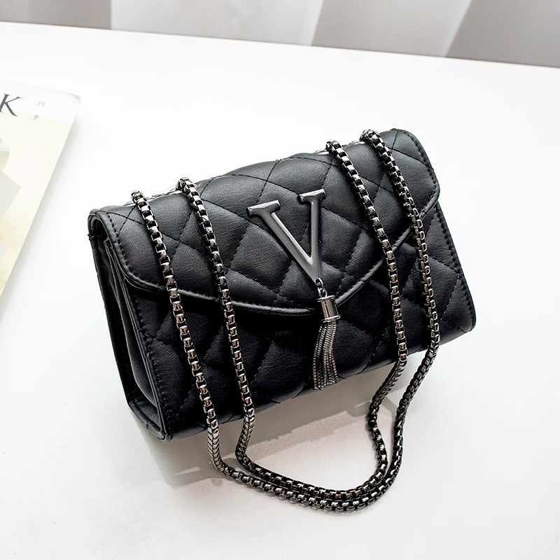 Plaid PU Leather Shoulder Bag Tassel Quilted Crossbody