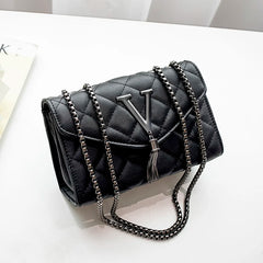 Plaid PU Leather Shoulder Bag Tassel Quilted Crossbody