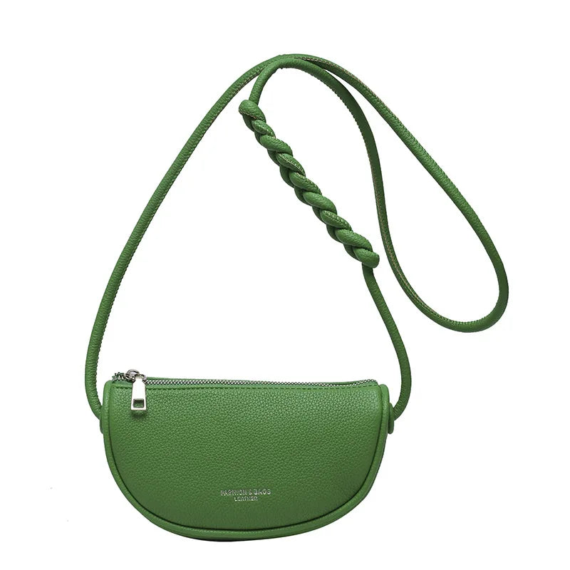 Pu Braided Shoulder Strap Letter Woman Half Moon Bag