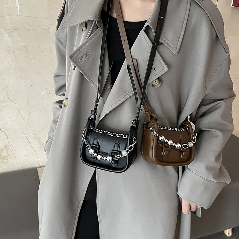 Mini Beading Chain Shoulder Bag Lipstick Pocket Crossbody Handbag