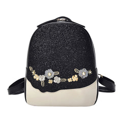 Floral Sequin Backpack Women Shining School Bag Teen Love Handbag
