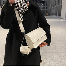 2 Bags Square Crossbody Handbag Winter PU Leather Women's Shoulder Bag
