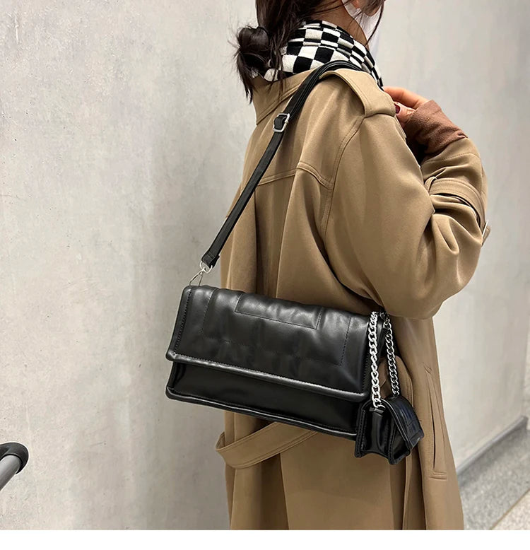 2 Bags Square Crossbody Handbag Winter PU Leather Women's Shoulder Bag
