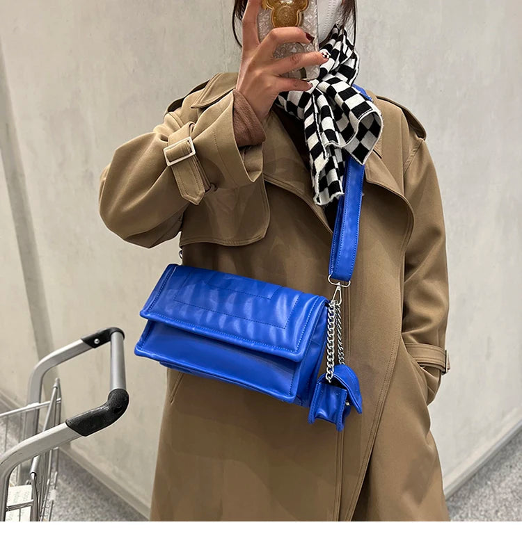 2 Bags Square Crossbody Handbag Winter PU Leather Women's Shoulder Bag