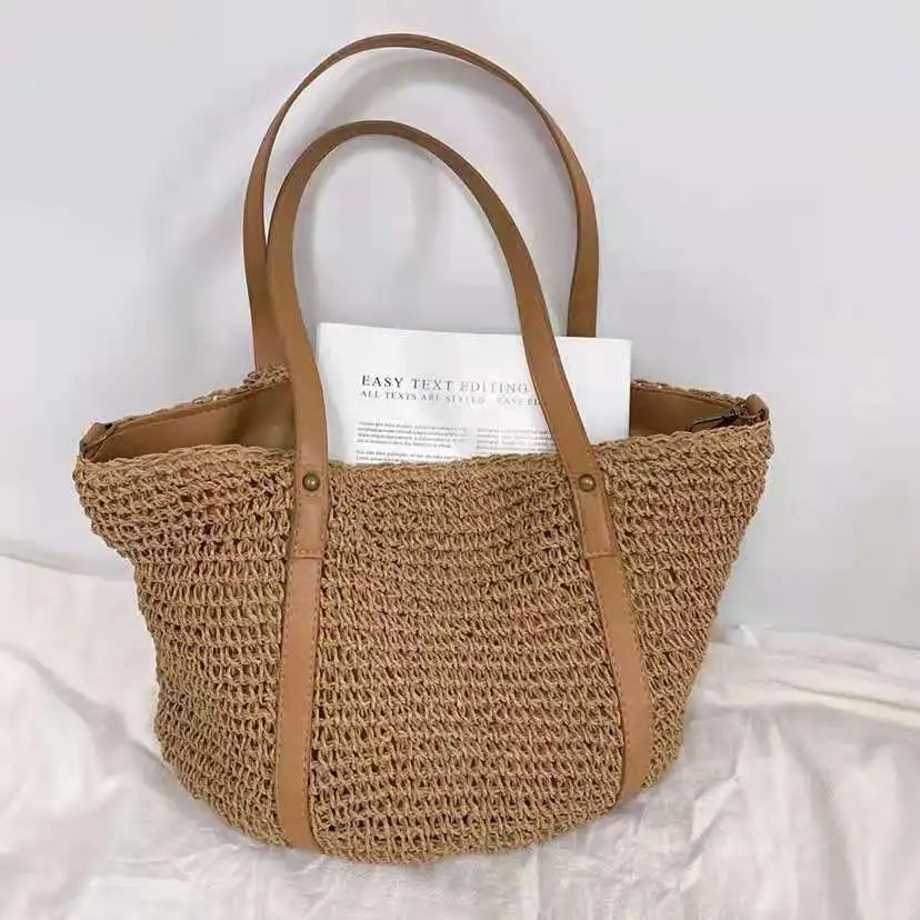 Boho Hand-woven Women's Shoulder Handbag Straw Beach Tote Bag