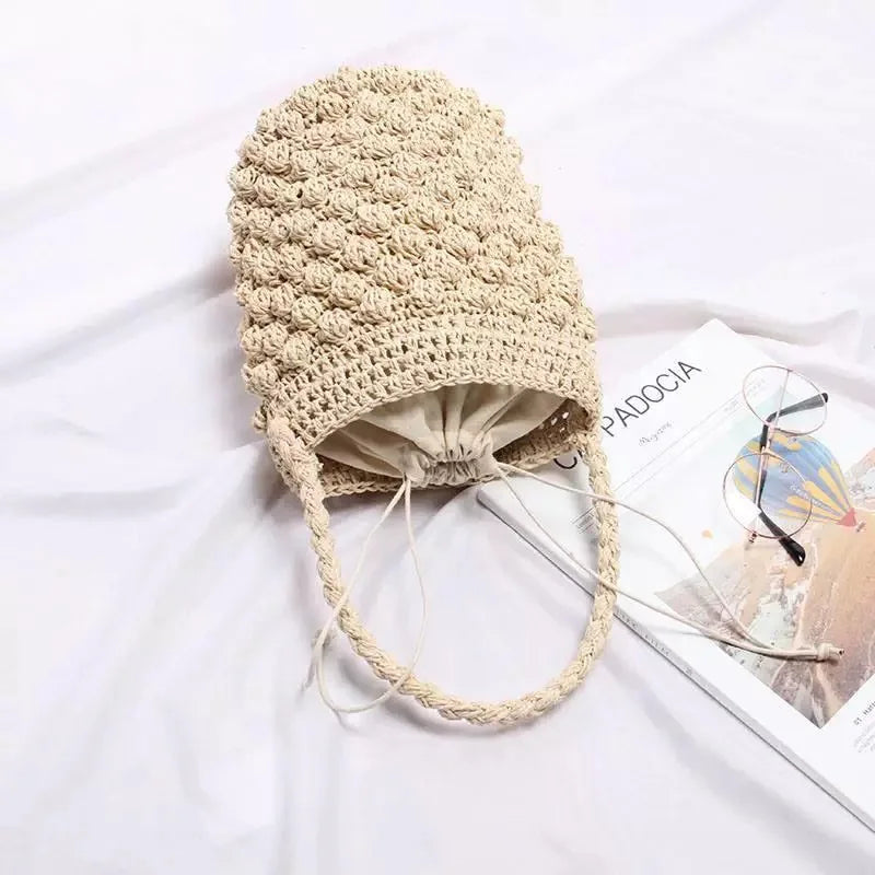 Boho Straw Beach Shoulder Bag for Women Rattan Knitted Tote Handbag
