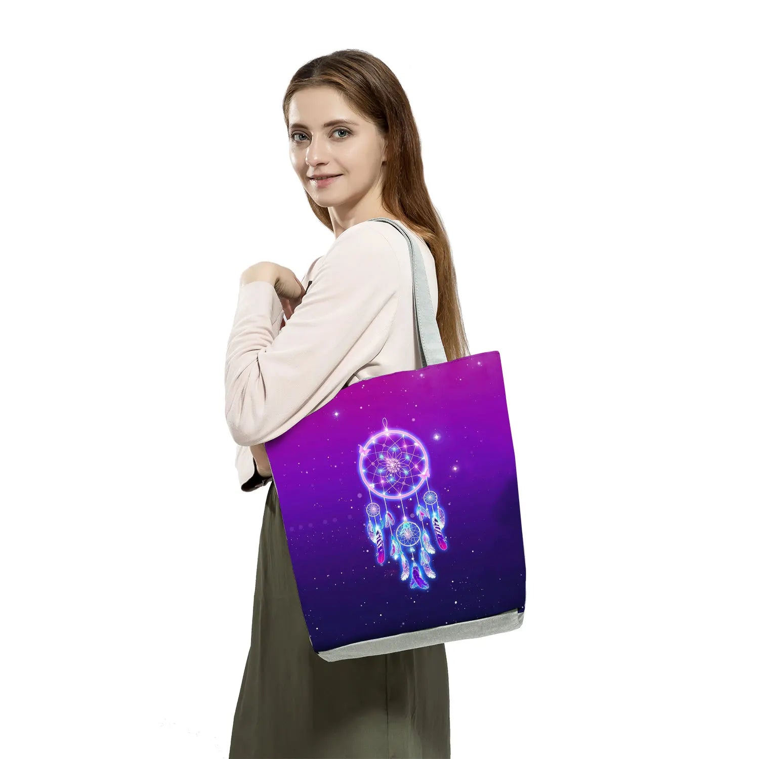 Boho Style Dream Catcher Girls Handbags Feather Printed Tote Bag