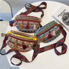 Boho Style Women Waist Bag Adjustable Strap Zipper Chest Bag