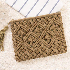 Bohemian Woven Tassel Straw Clutch