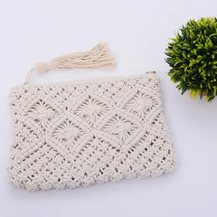 Bohemian Woven Tassel Straw Clutch