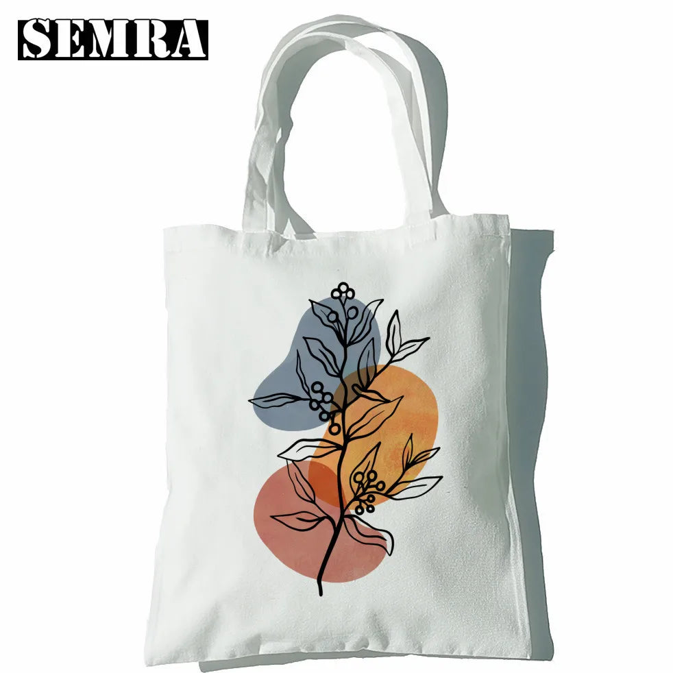 Boho Plants Women Canvas Shopper Bag Large Capacity Tote