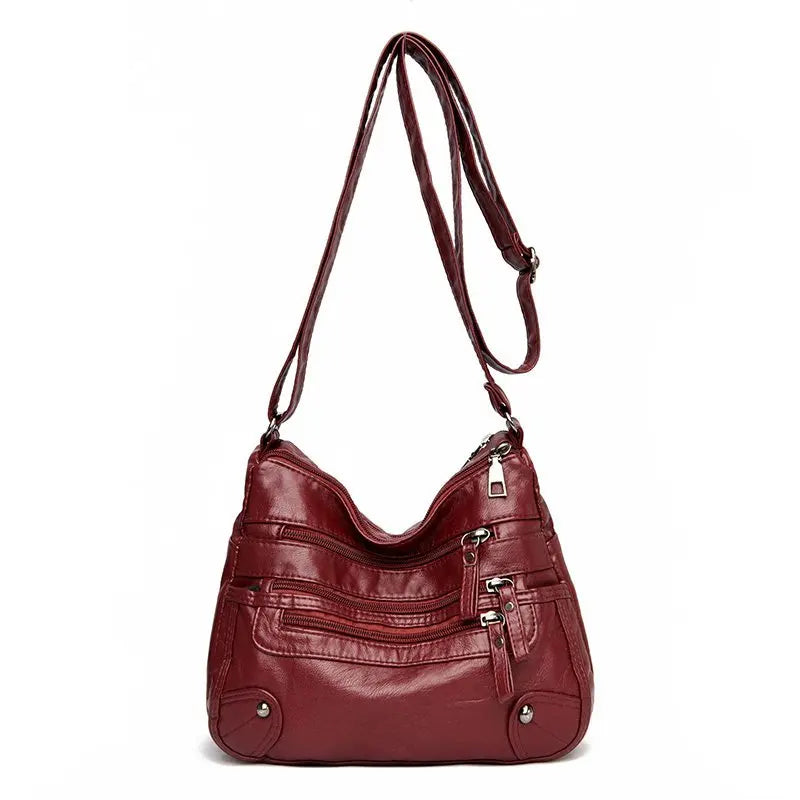 Women's Soft Leather Shoulder Bags Multi-Layer Crossbody Handbag Purse