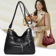 Women's Soft Leather Shoulder Bags Multi-Layer Crossbody Handbag Purse