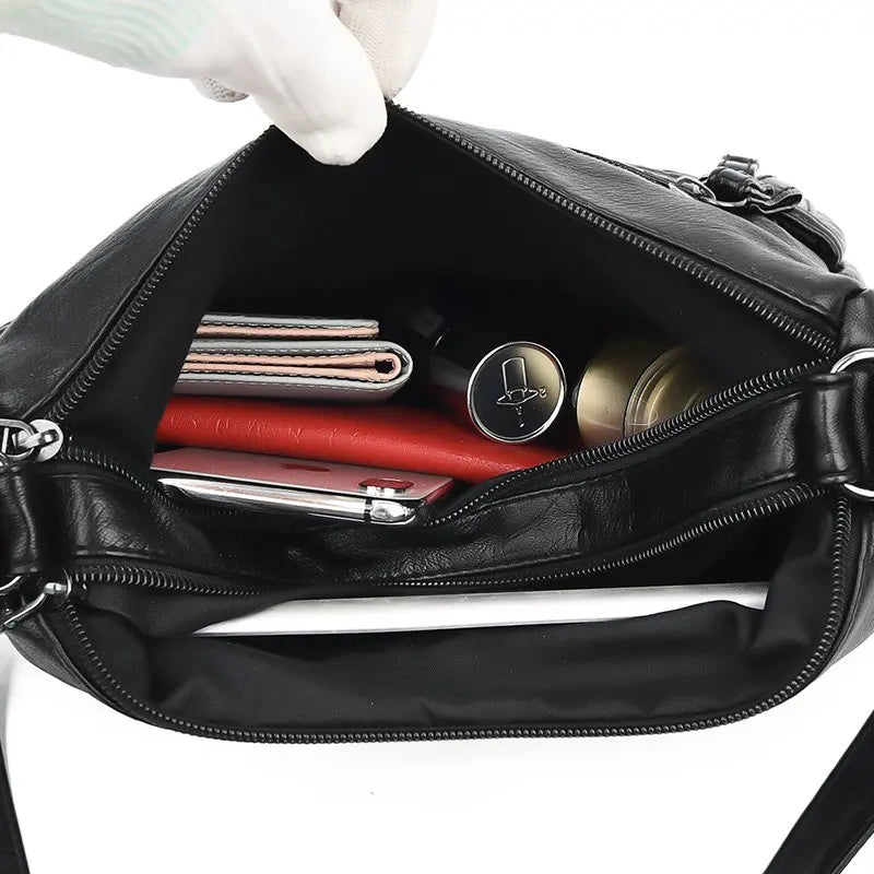 Women's Soft Leather Shoulder Bags Multi-Layer Crossbody Handbag Purse