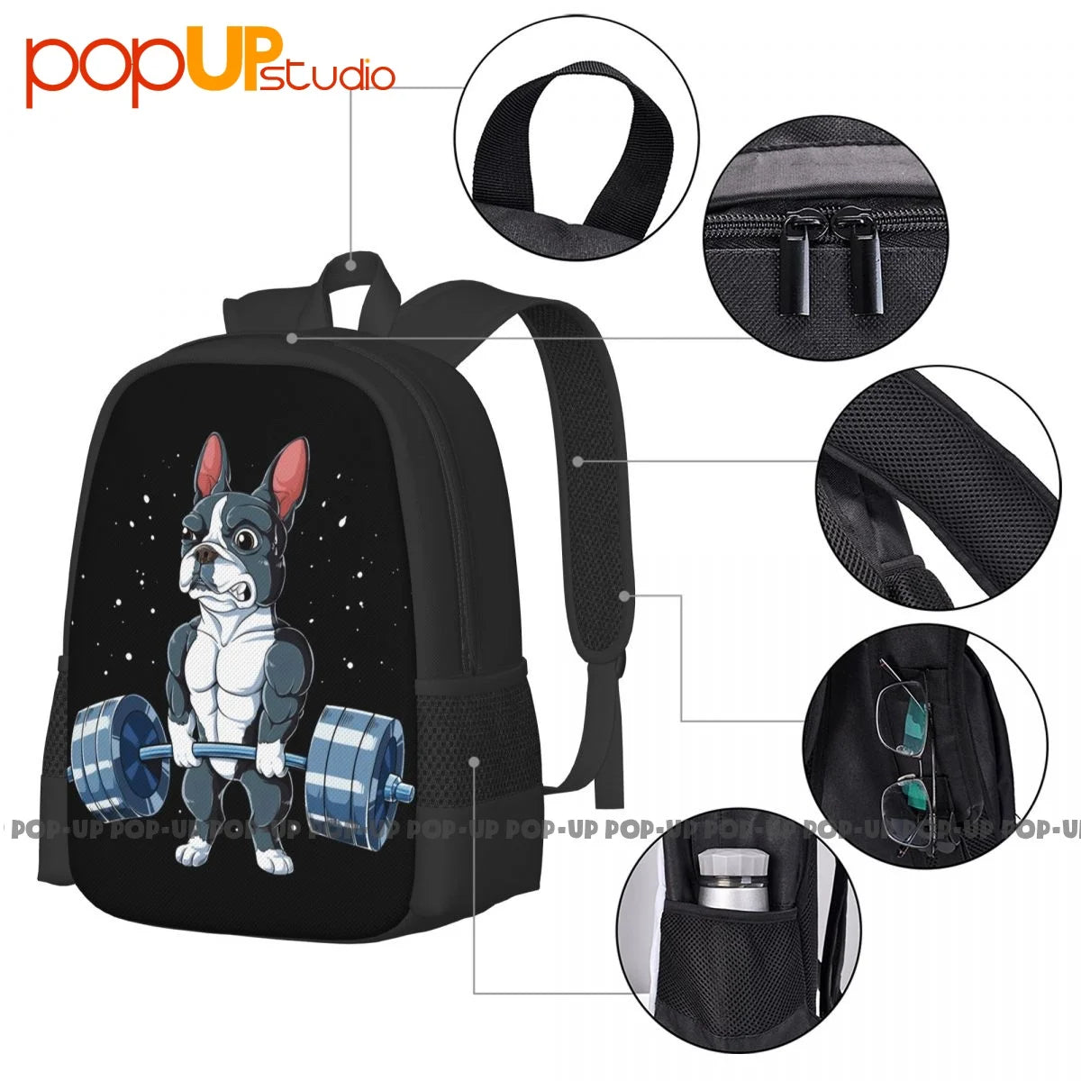 Boston Terrier Dog Weightlifting Deadlift Fitness Gym Backpack