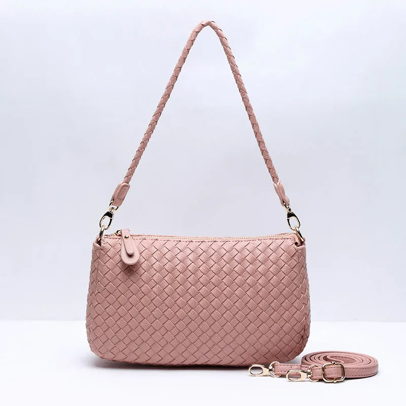 Pink Weave Shoulder Bag High Pu Leather Women Handbags Ladies Across Body Summer