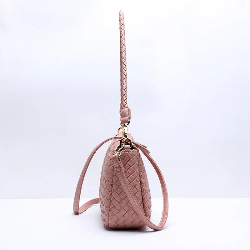 Pink Weave Shoulder Bag High Pu Leather Women Handbags Ladies Across Body Summer