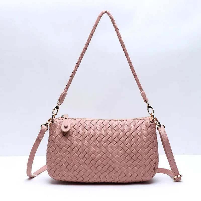 Pink Weave Shoulder Bag High Pu Leather Women Handbags Ladies Across Body Summer