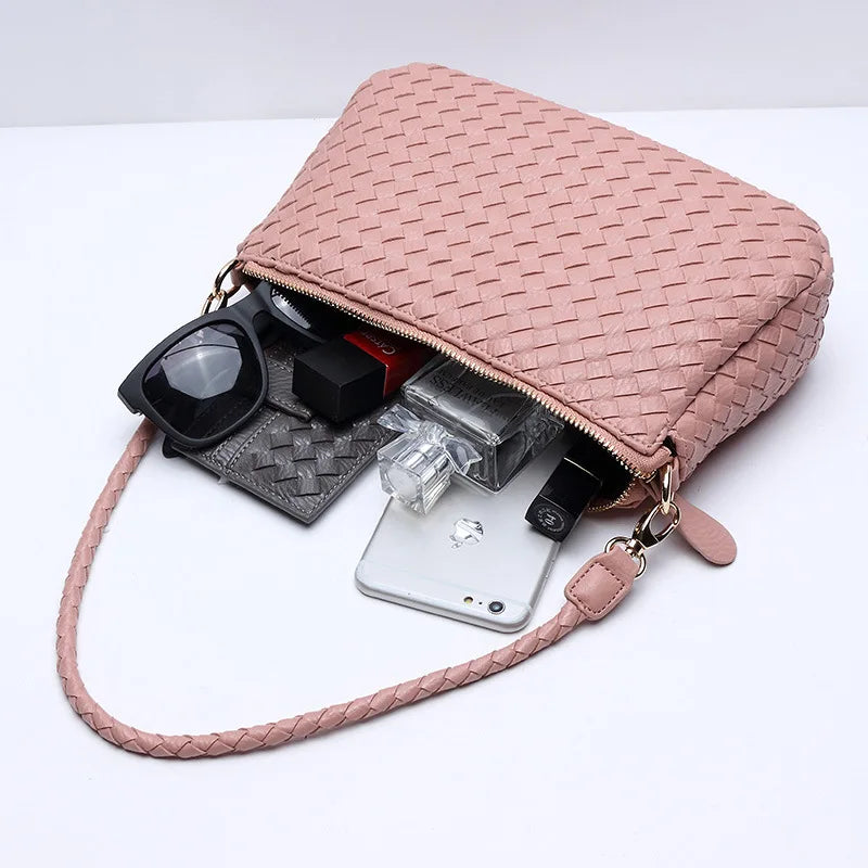 Pink Weave Shoulder Bag High Pu Leather Women Handbags Ladies Across Body Summer