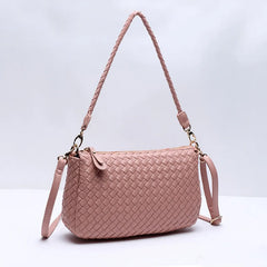 Pink Weave Shoulder Bag High Pu Leather Women Handbags Ladies Across Body Summer