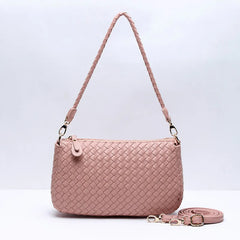 Pink Weave Shoulder Bag High Pu Leather Women Handbags Ladies Across Body Summer
